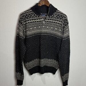 Gap Gray Shetland Wool Nordic Style Quarter Zip Sweater Size M